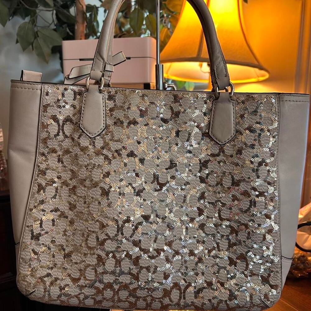 Coach Poppy Signature 'C' champagne sequin Tote